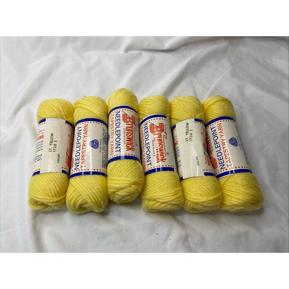 Brunswick Needlepoint Tapestry Yarn 1708 LT Yellow Pure Wool 40yd Skein Lot of 6